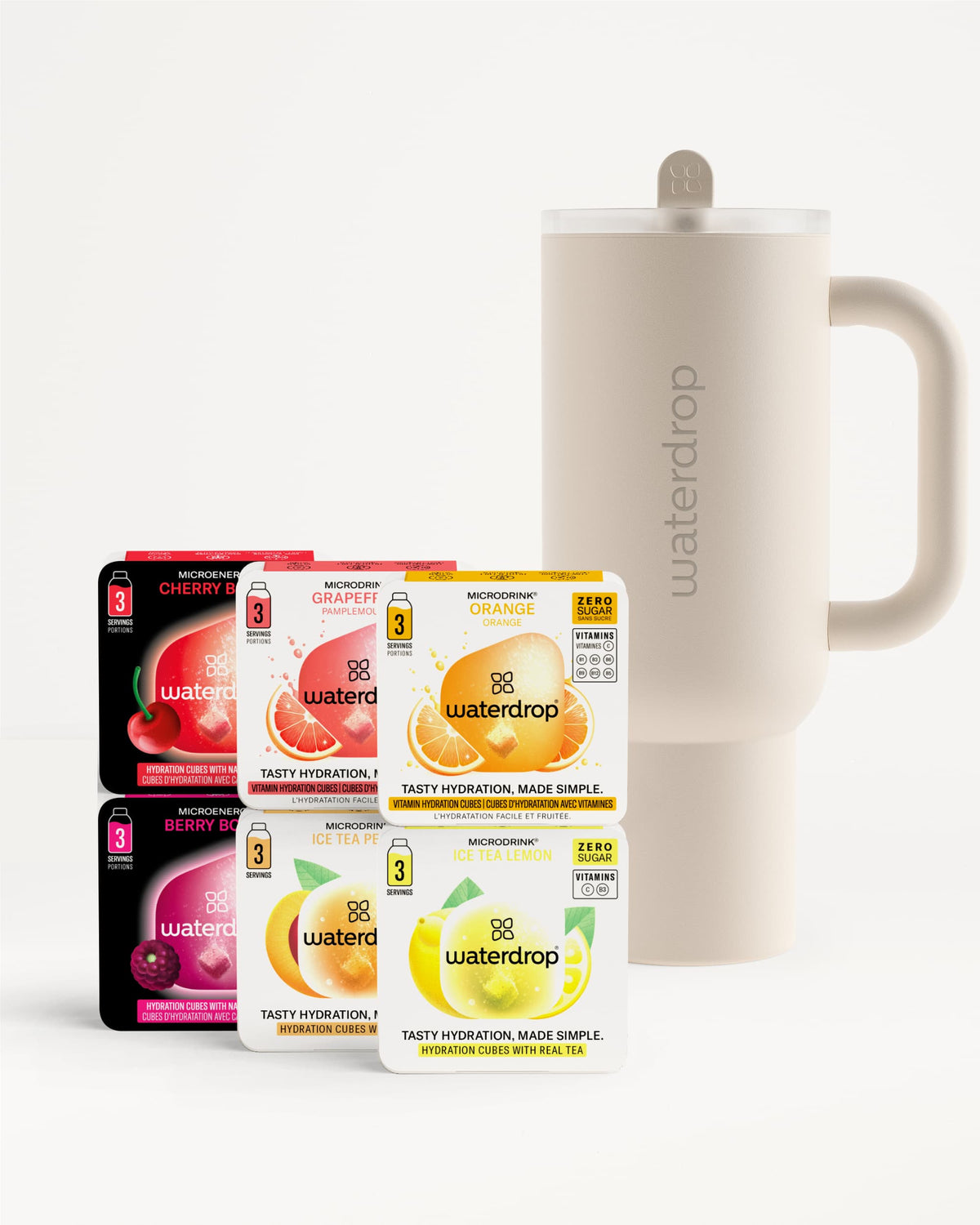 Starter Set Explorer Thermo Tumbler with six microdrink flavors.