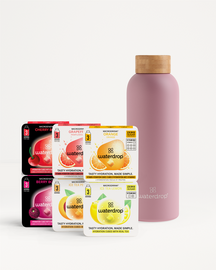 Starter Set Thermo Steel with pink bottle and six hydration flavors.