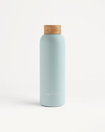 Thermo Steel bottle with a brown cap, made of double-walled stainless steel, designed to keep drinks cold for 24 hours or hot for 12 hours.